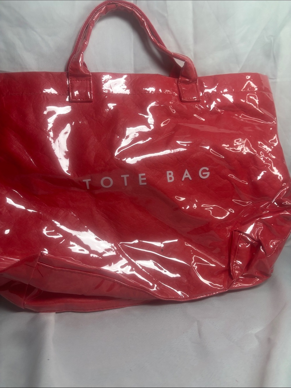 Glossy Red Tote Bag with Top Handles